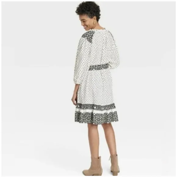 Women's Knox Rose NWT White and Green Boho Dress - Size S - Picture 3 of 16